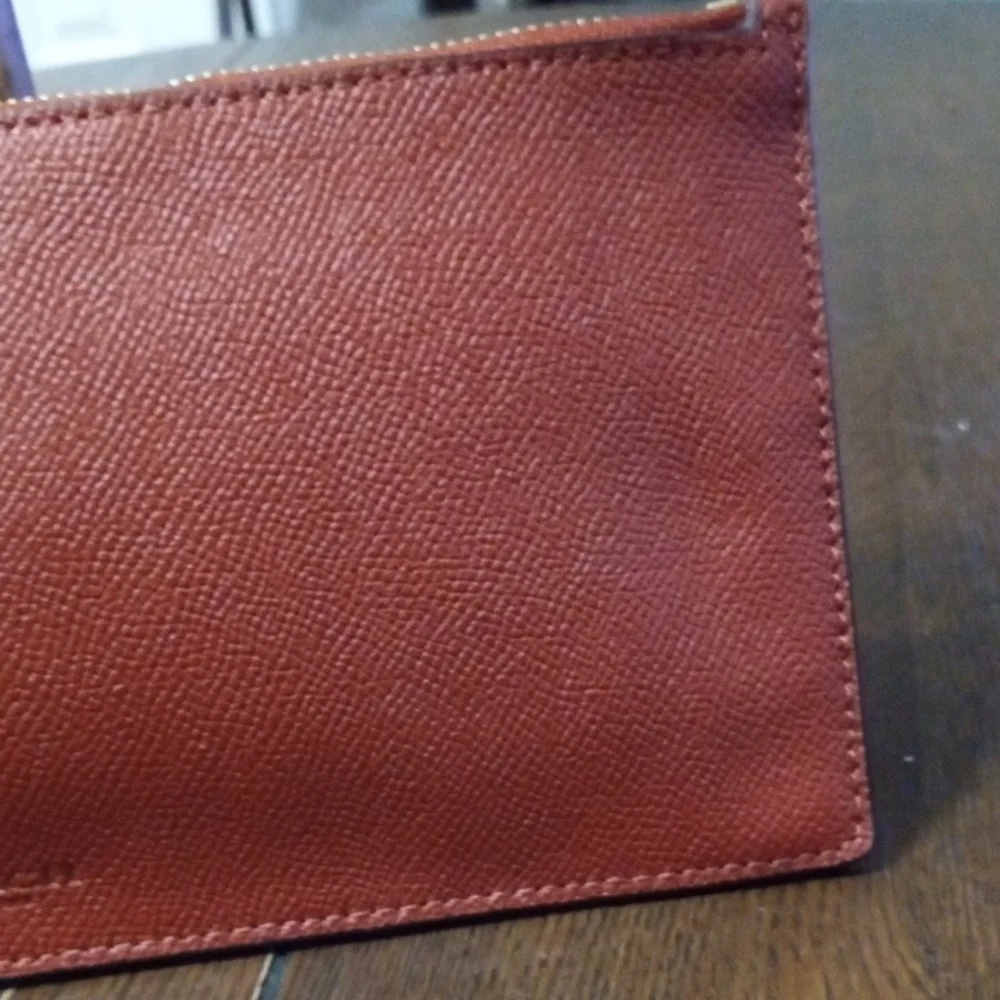 COACH Red Brick Brown Gold Leather Wallet Bag